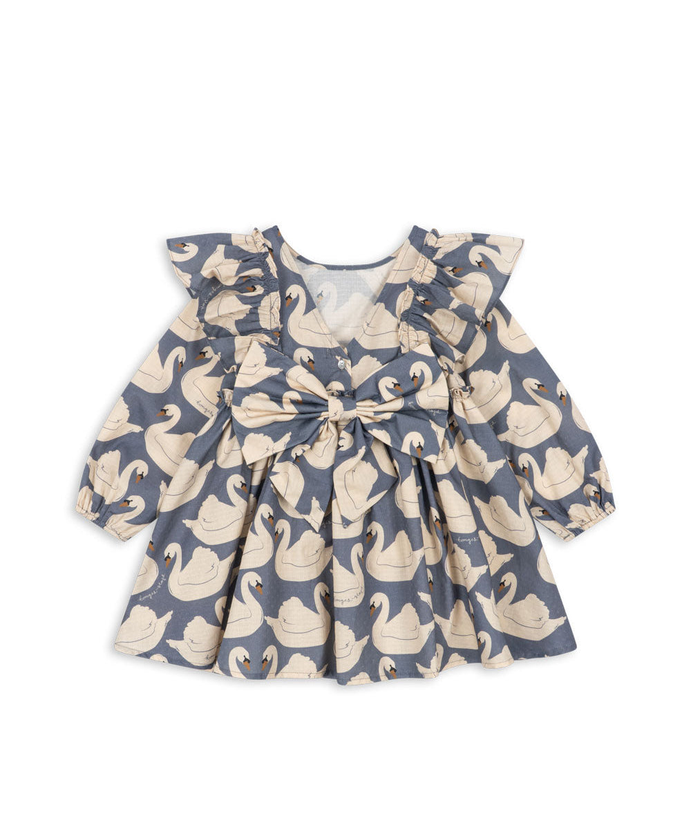 EVIA LS BOW DRESS GOTS - SWAN