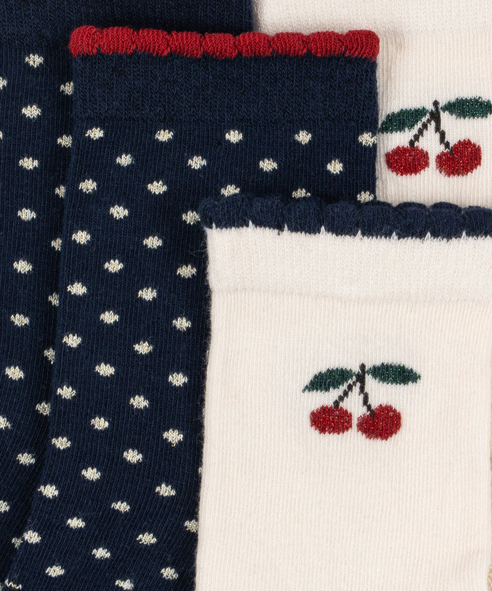 2 PACK CHERRY DOT SOCKS - CHERRY MIX