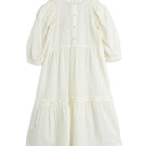 Strawberry emb schiffli woven puff sleeve dress
