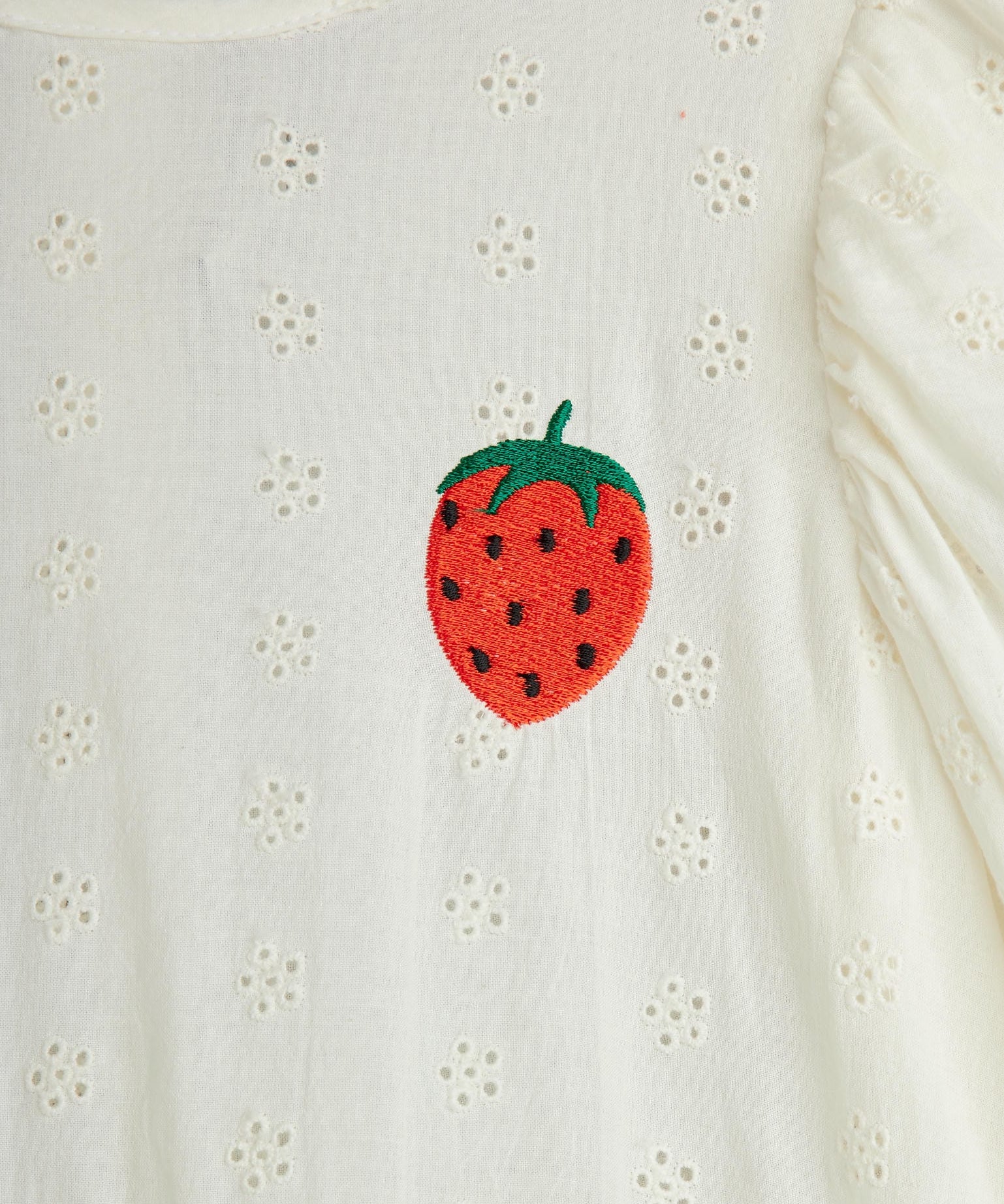 Strawberry emb schiffli woven puff sleeve dress