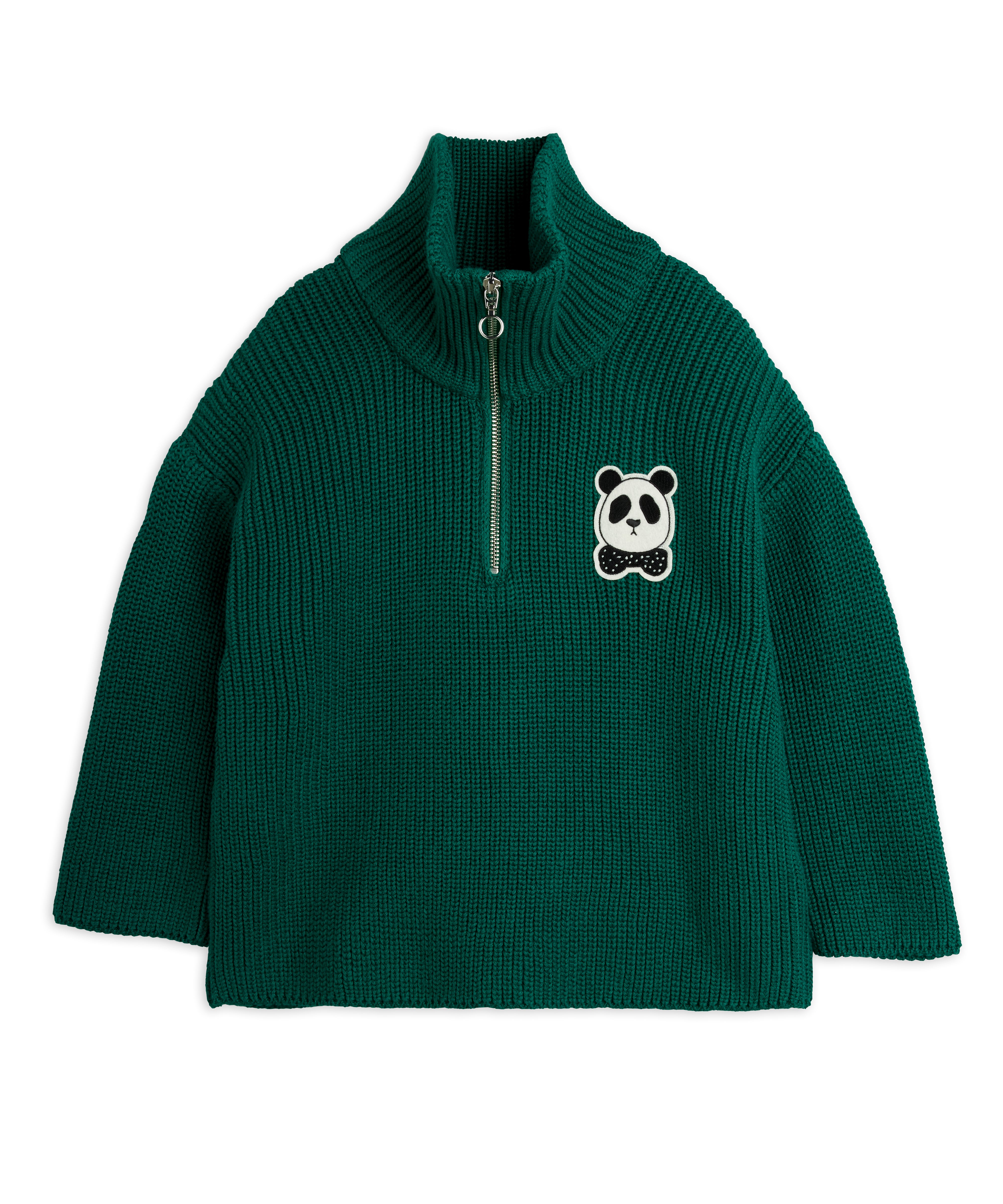 Panda patch chunky knit half zip sweater - Green