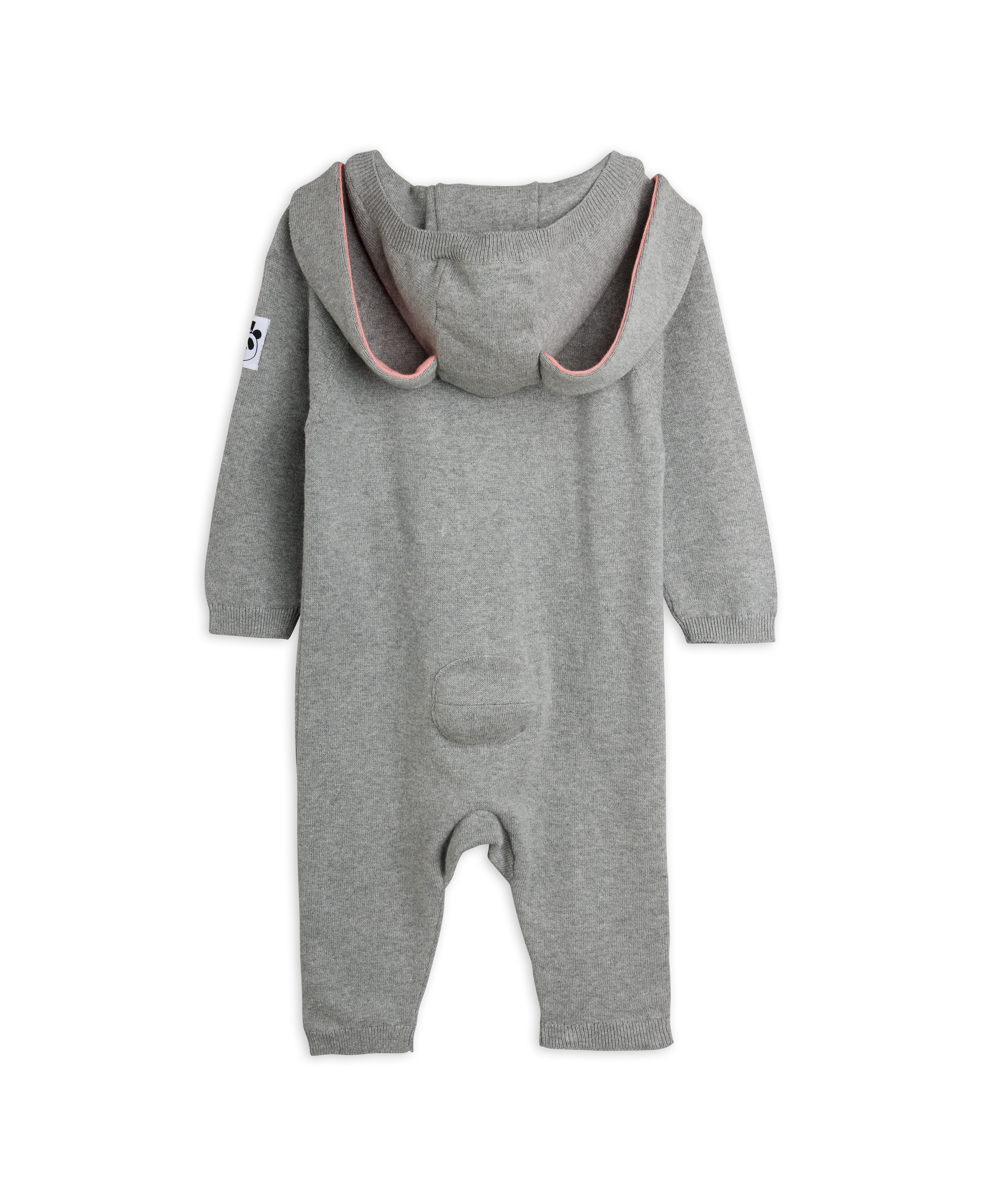 Rabbit ear fine knit baby jumpsuit - Grey Melange