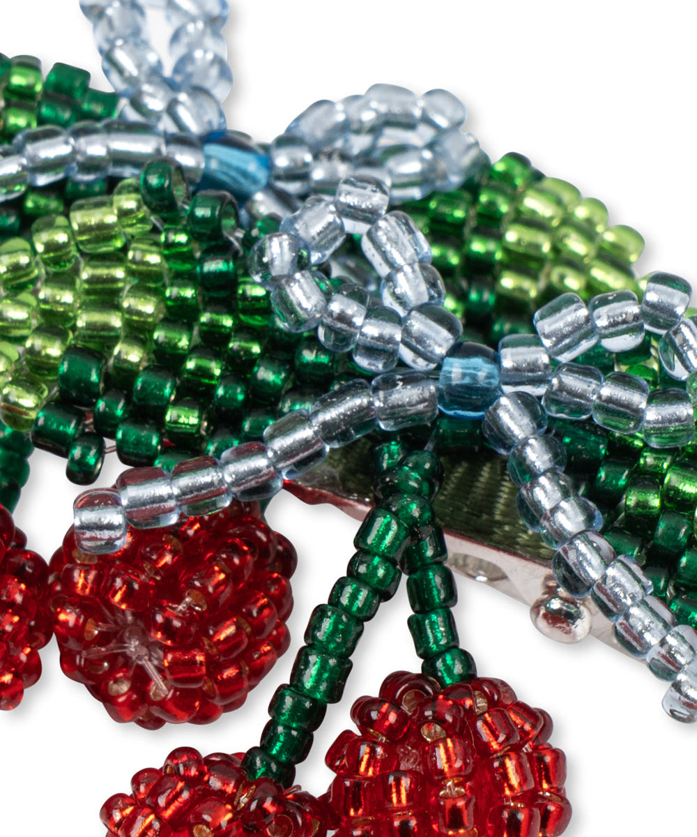 2 PACK BEADED CHERRY BOW HAIR CLIP - CHERRY