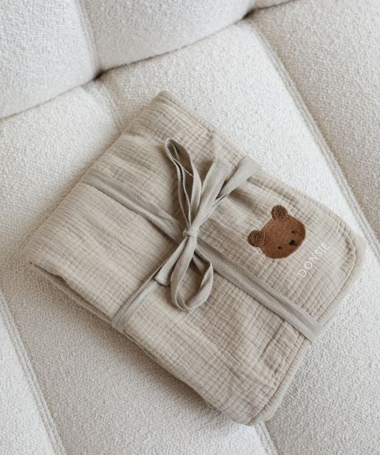 Ploekie Muslin Blanket S | Bear | Taupe
