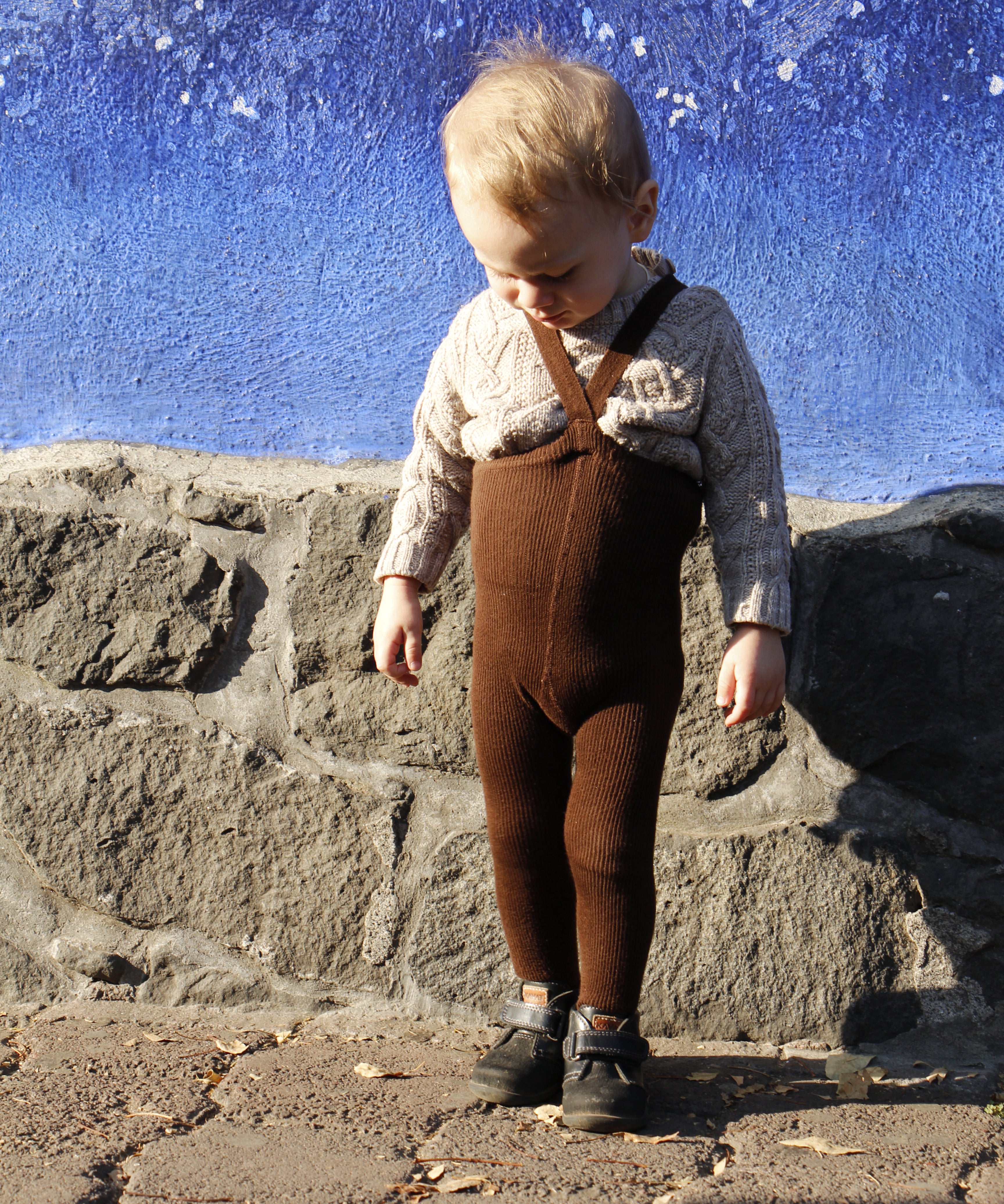 Organic Footed Cotton Tights with Braces  - Chocolate Brown