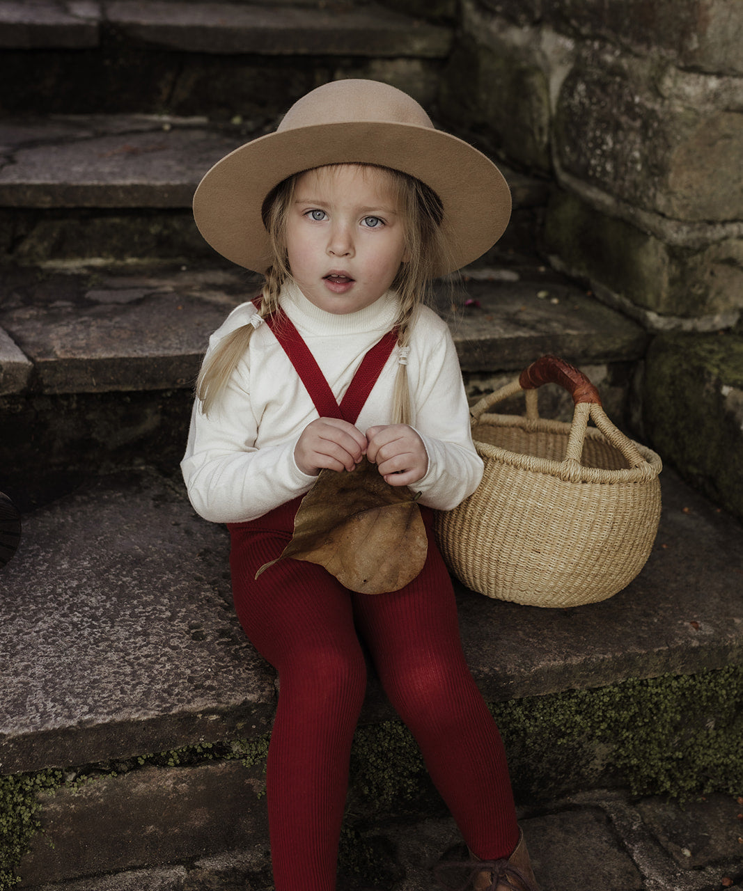 Organic Footed Cotton Tights with Braces  - Maple Leaf