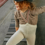 Organic Footless Cotton Tights with Braces  - Cream Blend Checked