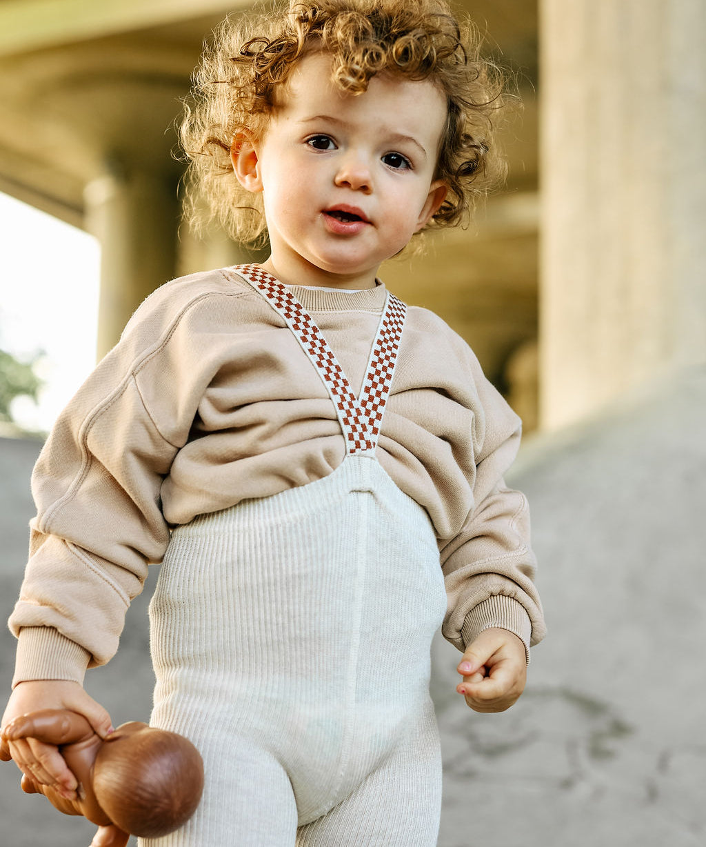 Organic Footless Cotton Tights with Braces  - Cream Blend Checked