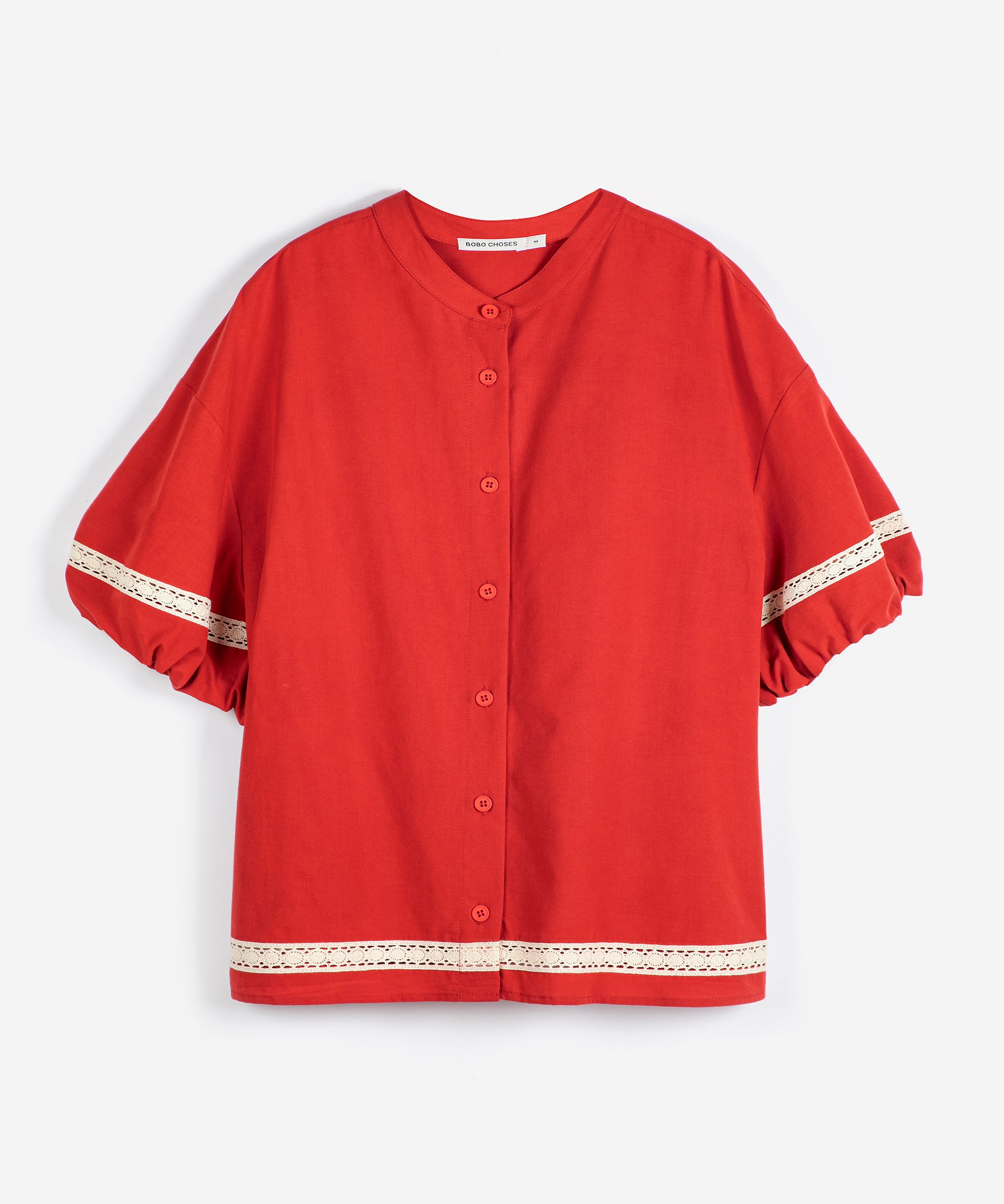 Contrast-trim puff sleeve shirt