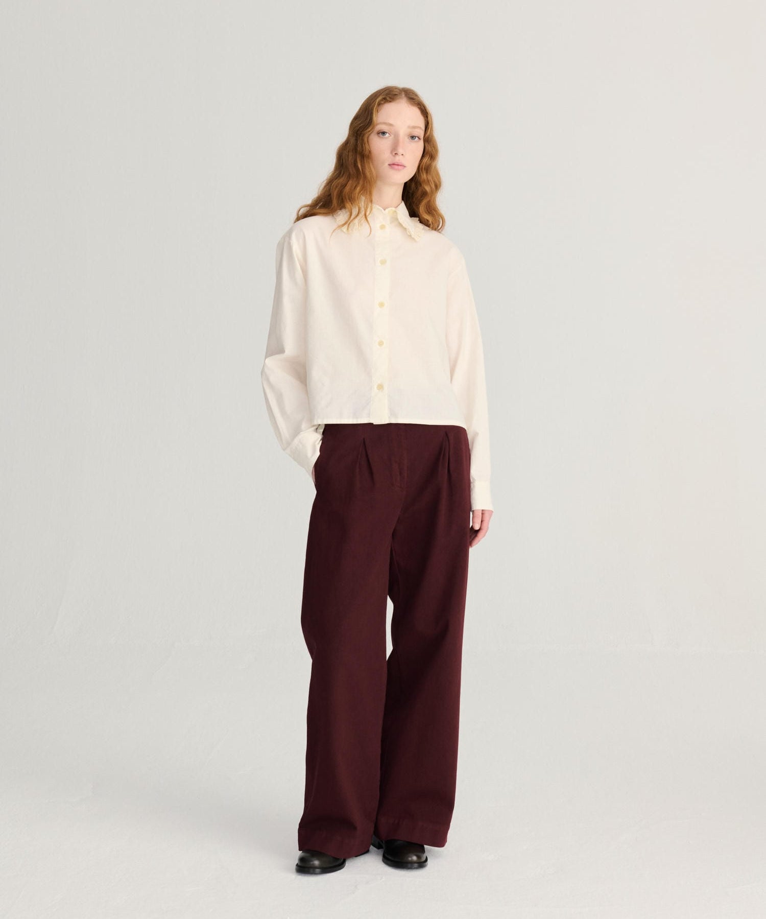 Lace ending poplin shirt