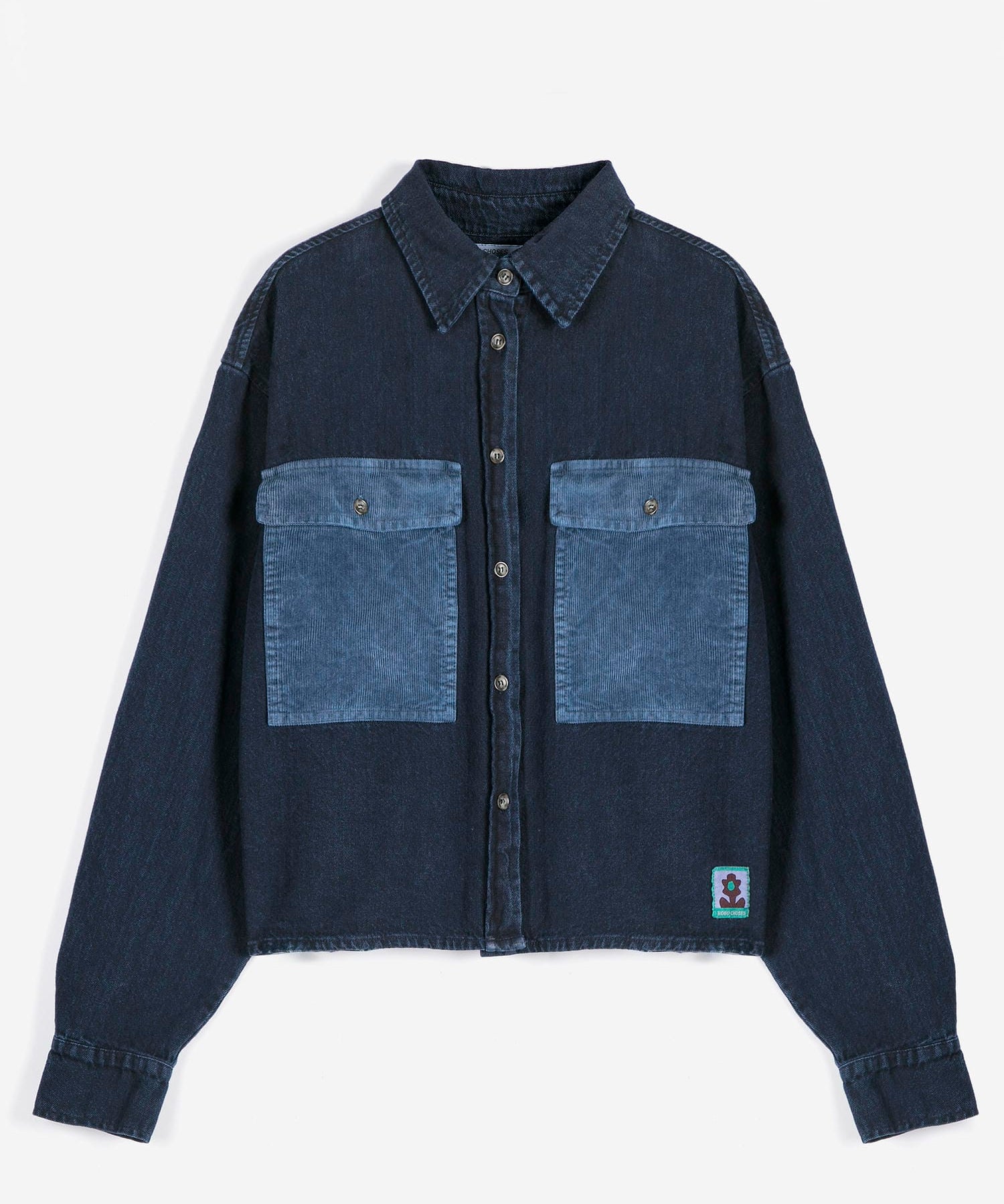 Big corduroy pockets light denim shirt