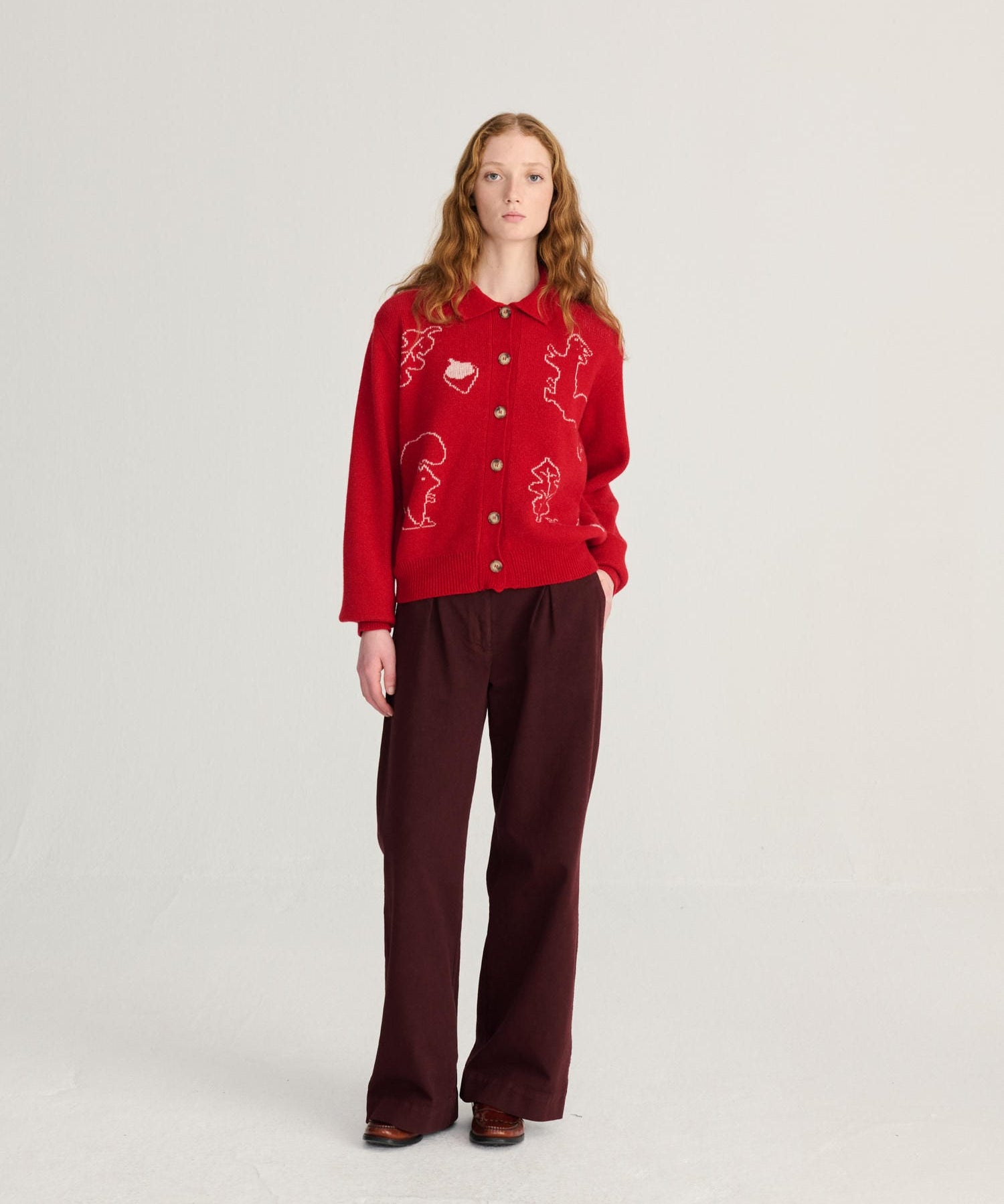 Forest Scene wool blend polo cardigan