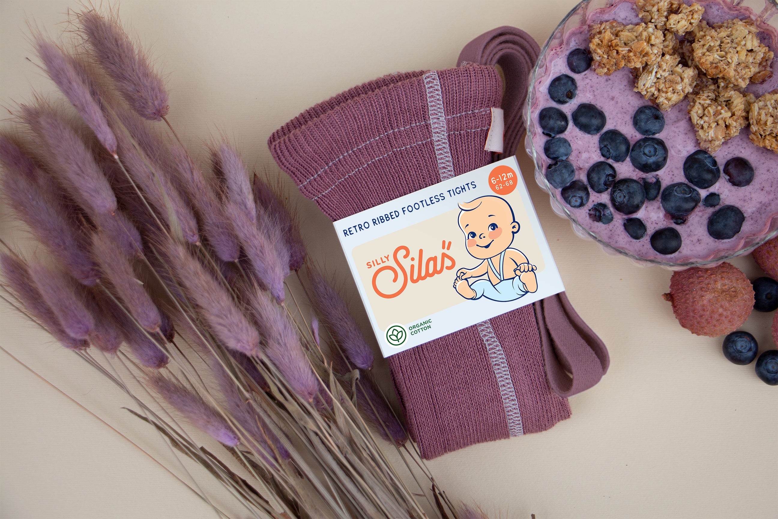 Organic Footless Cotton Tights with Braces  - Acai Smoothie