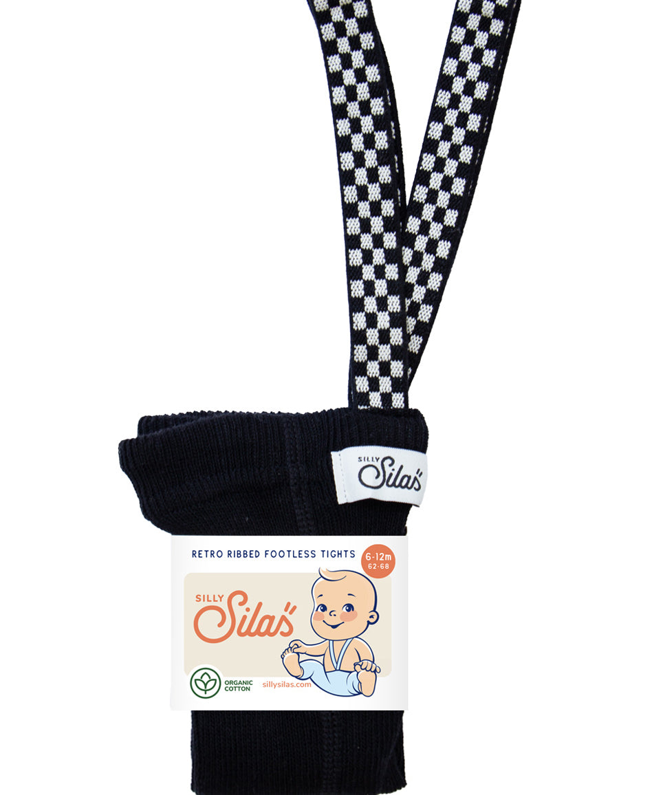 Organic Footless Cotton Tights with Braces  - Classic Black Checked