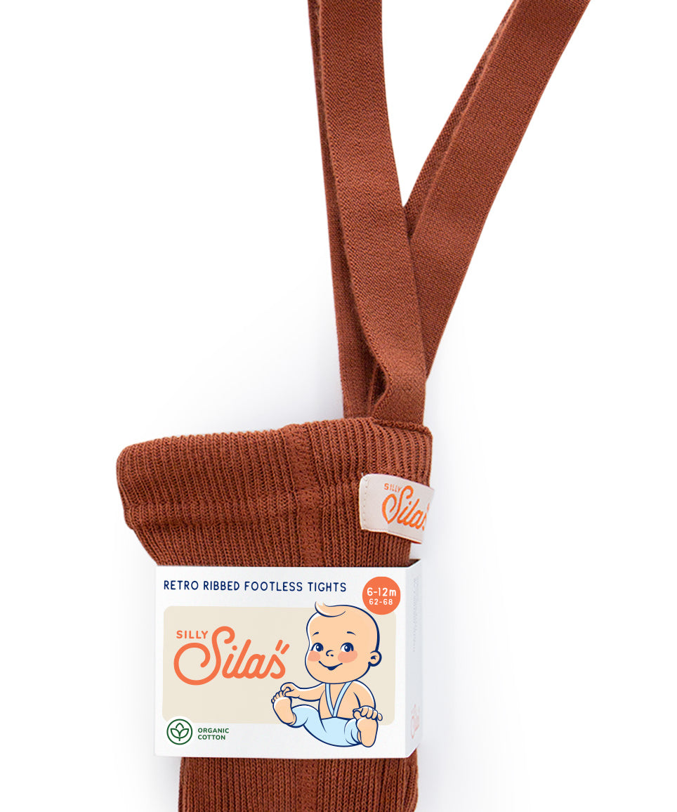 Organic Footless Cotton Tights with Braces  - Cinnamon