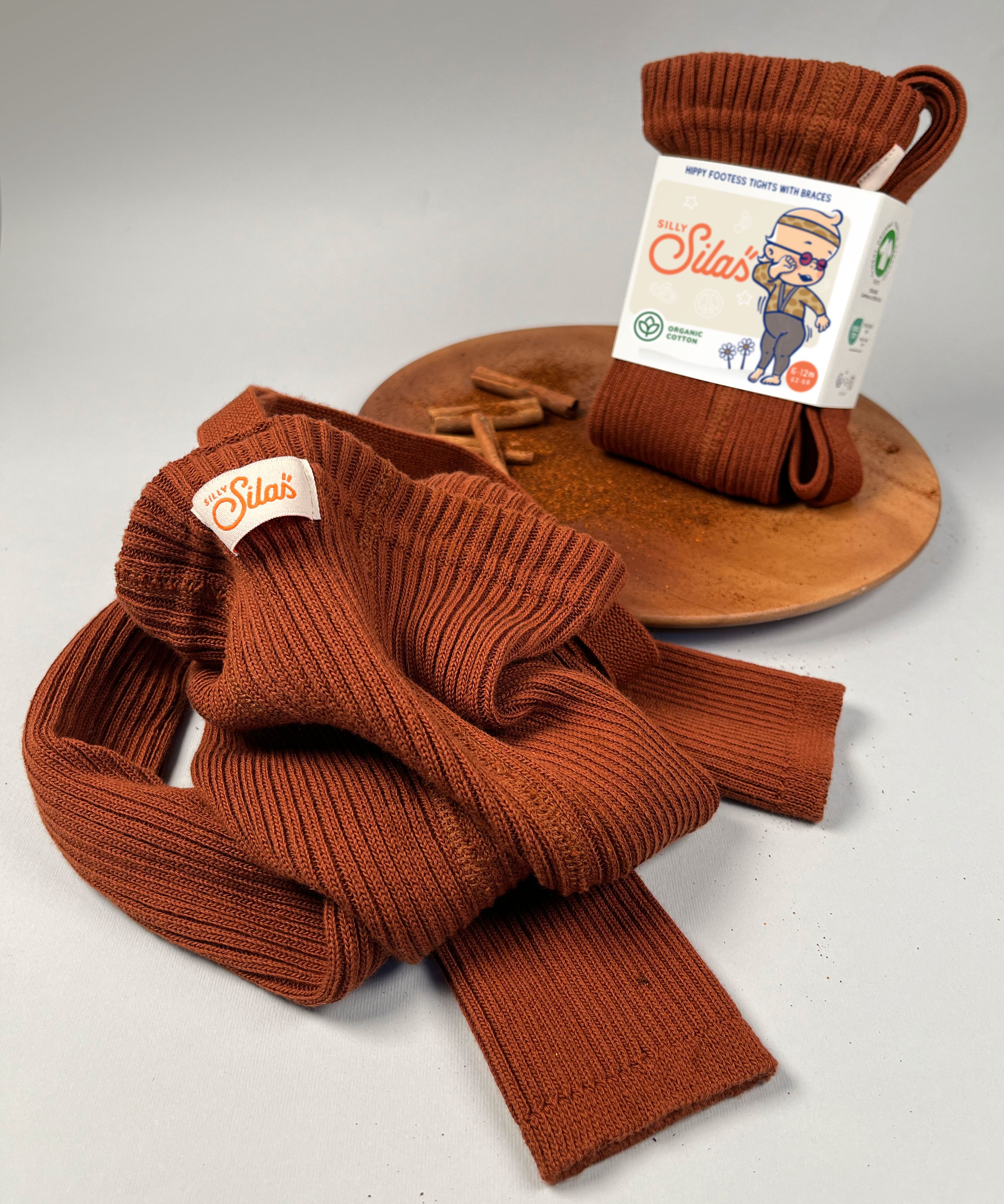 Organic Hippy Footless Cotton Tights with Braces  - Cinnamon