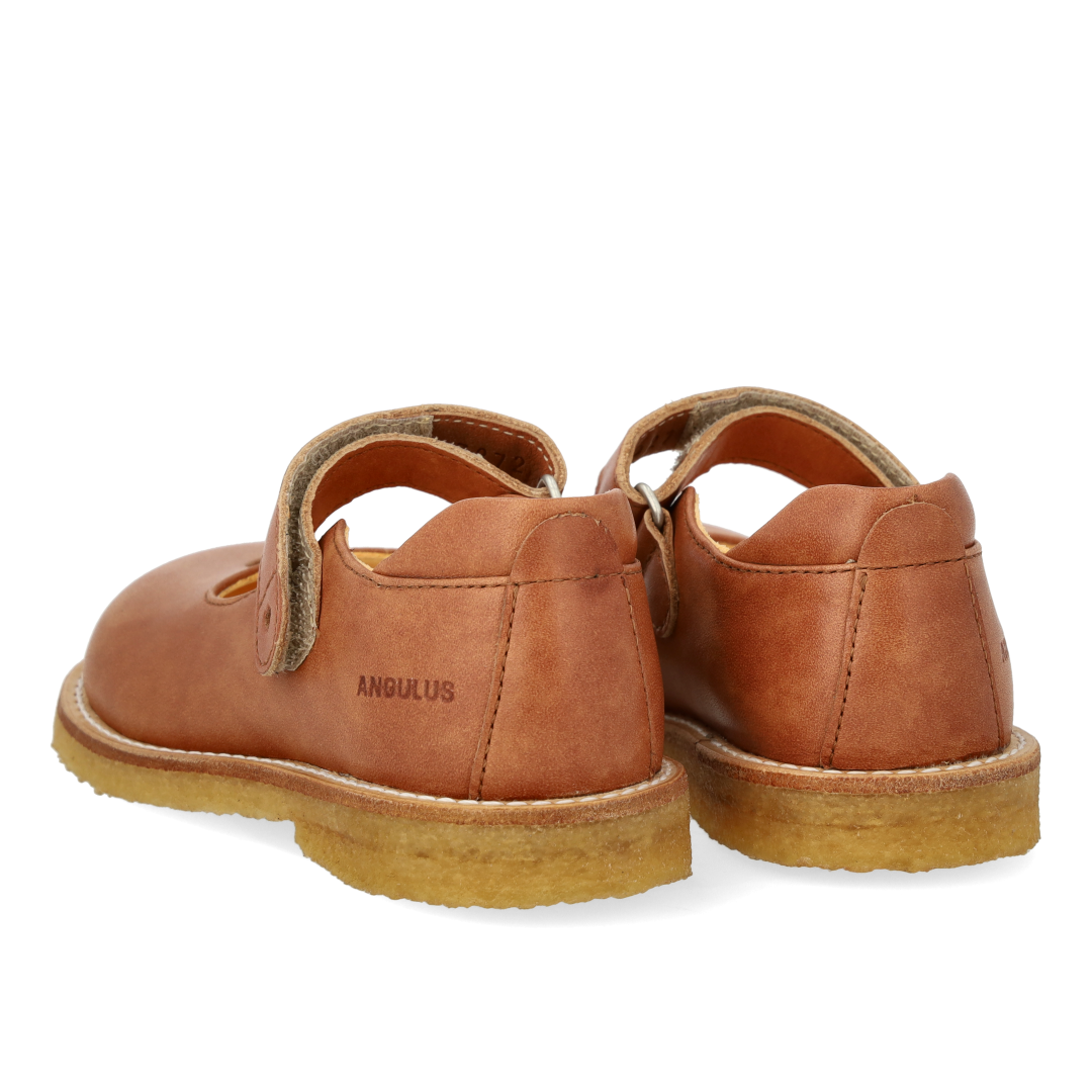Mary Jane with heart and velcro closure - Tan - Leather