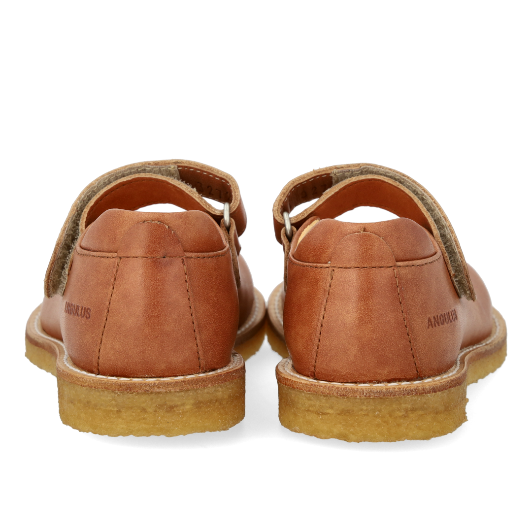 Mary Jane with heart and velcro closure - Tan - Leather