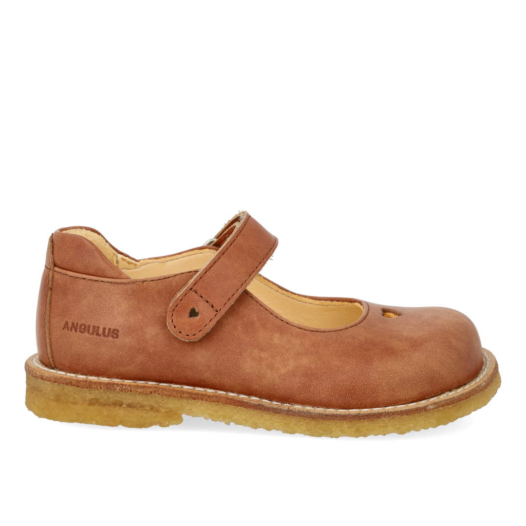 Mary Jane with heart and velcro closure - Tan - Leather