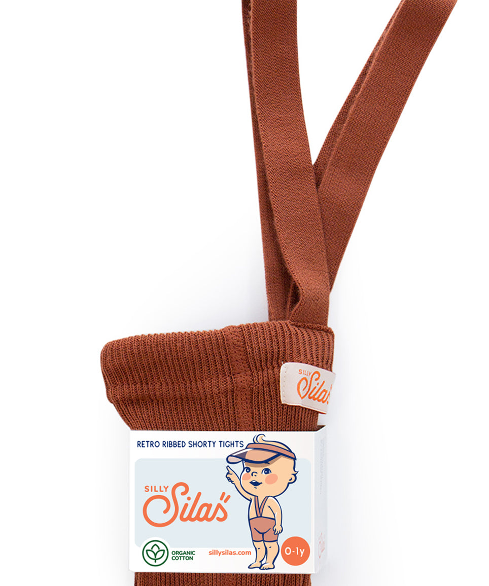 Organic Shorty Cotton Tights with Braces  - Cinnamon