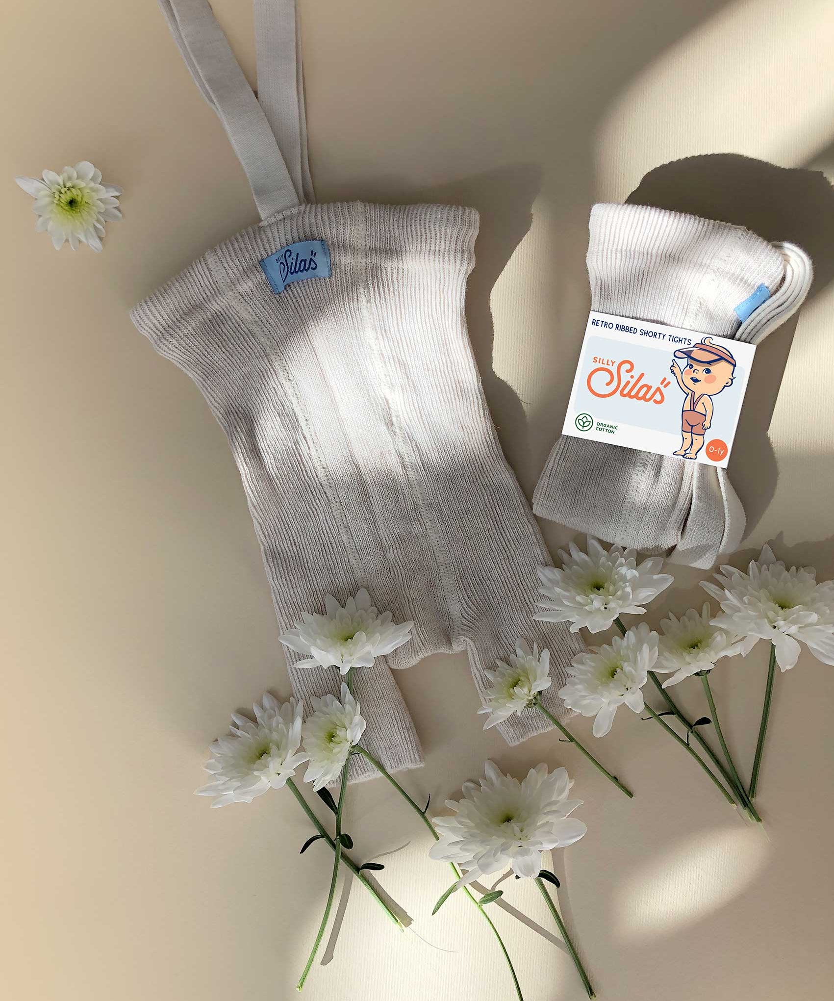 Organic Shorty Cotton Tights with Braces  - Cream Blend