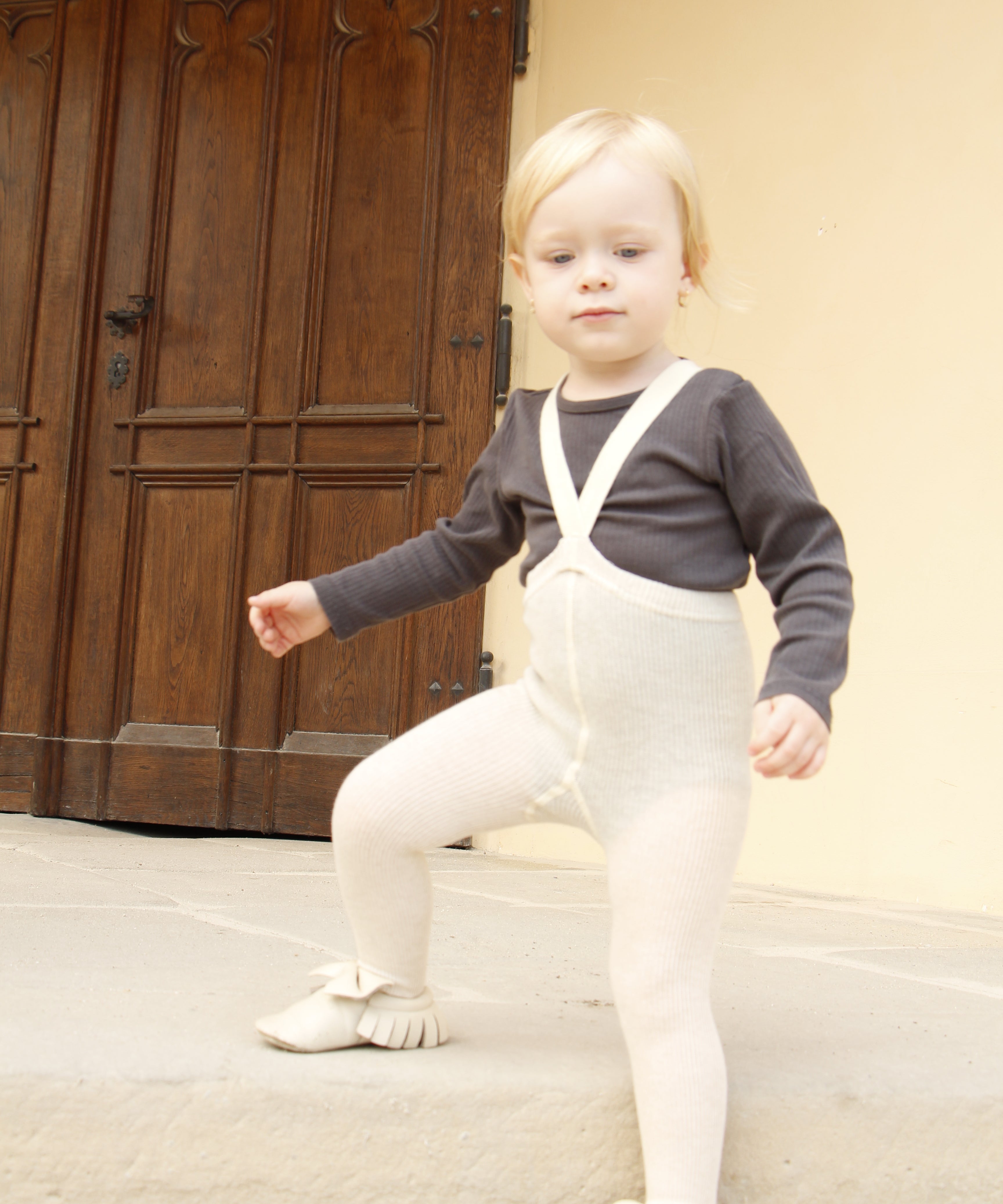 Organic Footed Cotton Tights with Braces  - Cream Blend