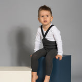 Organic Footless Cotton Tights with Braces  - Dark Grey Blend