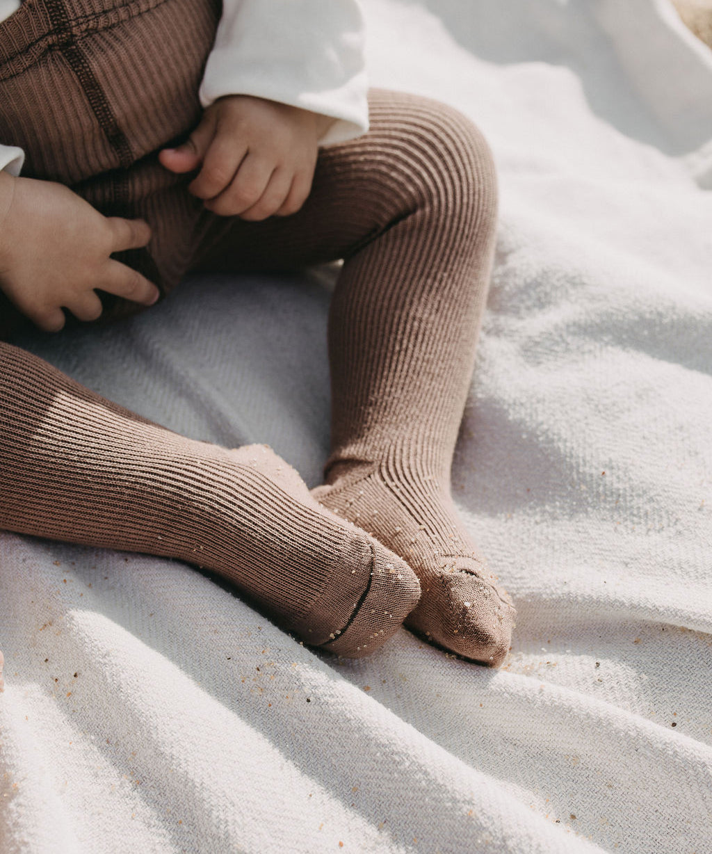Organic Footed Cotton Tights with Braces  - Granola