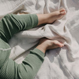 Organic Footed Cotton Tights with Braces  - Matcha x Peanut Striped