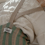 Organic Footed Cotton Tights with Braces  - Matcha x Peanut Striped