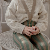 Organic Footed Cotton Tights with Braces  - Matcha x Peanut Striped