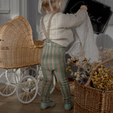 Organic Footed Cotton Tights with Braces  - Matcha x Peanut Striped