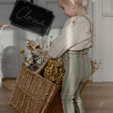 Organic Footed Cotton Tights with Braces  - Matcha x Peanut Striped