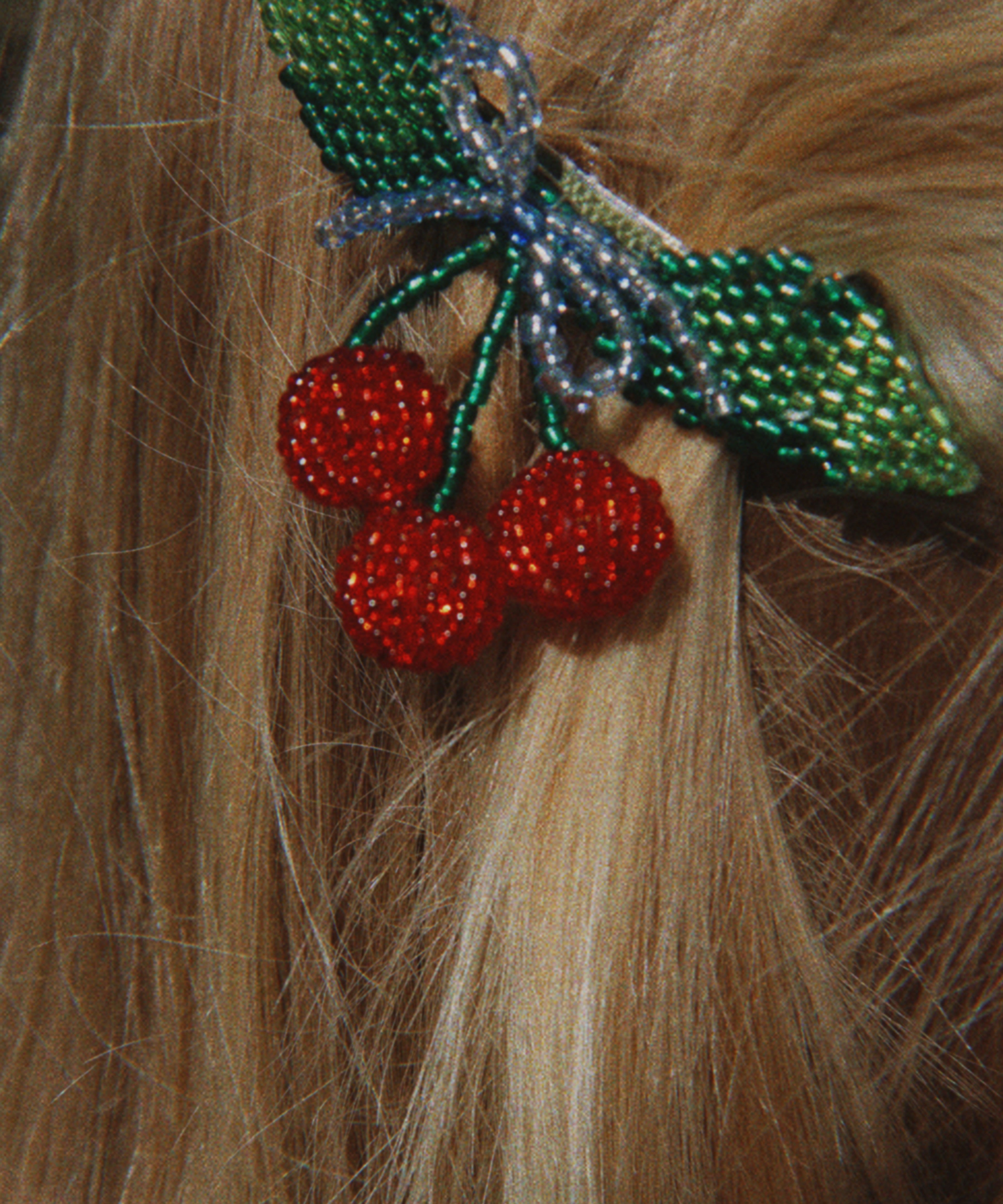 2 PACK BEADED CHERRY BOW HAIR CLIP - CHERRY